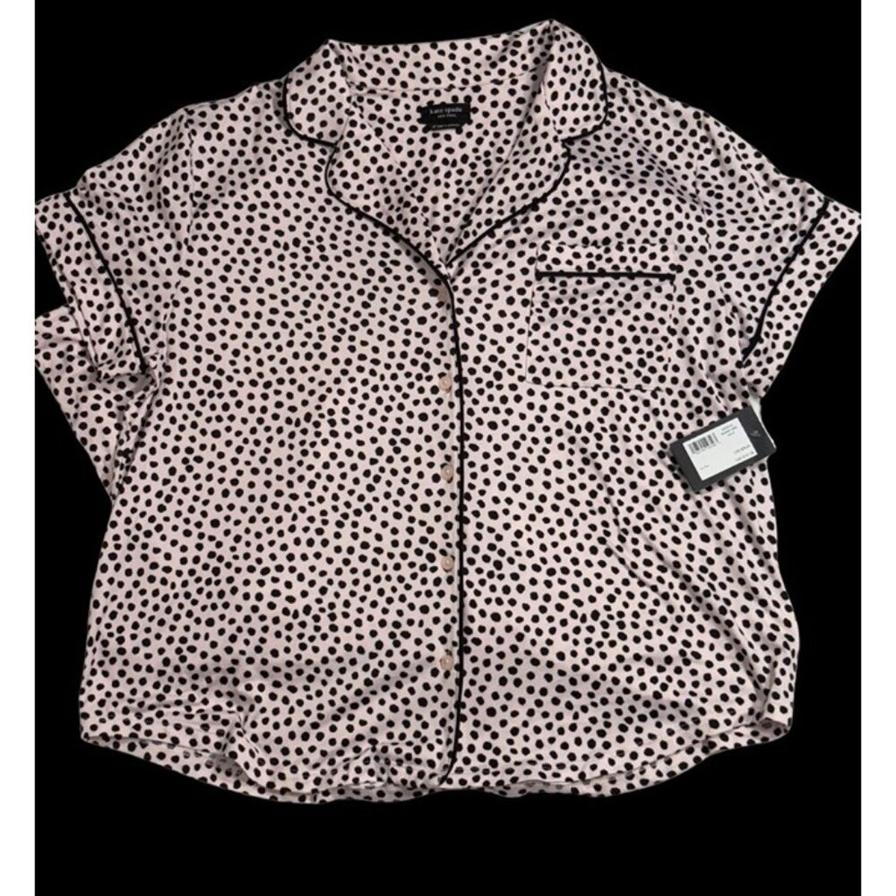 Kate Spade XL Pajama Set 🌸 Light Pink & Black Polka Dots 🖤 Cozy Chic